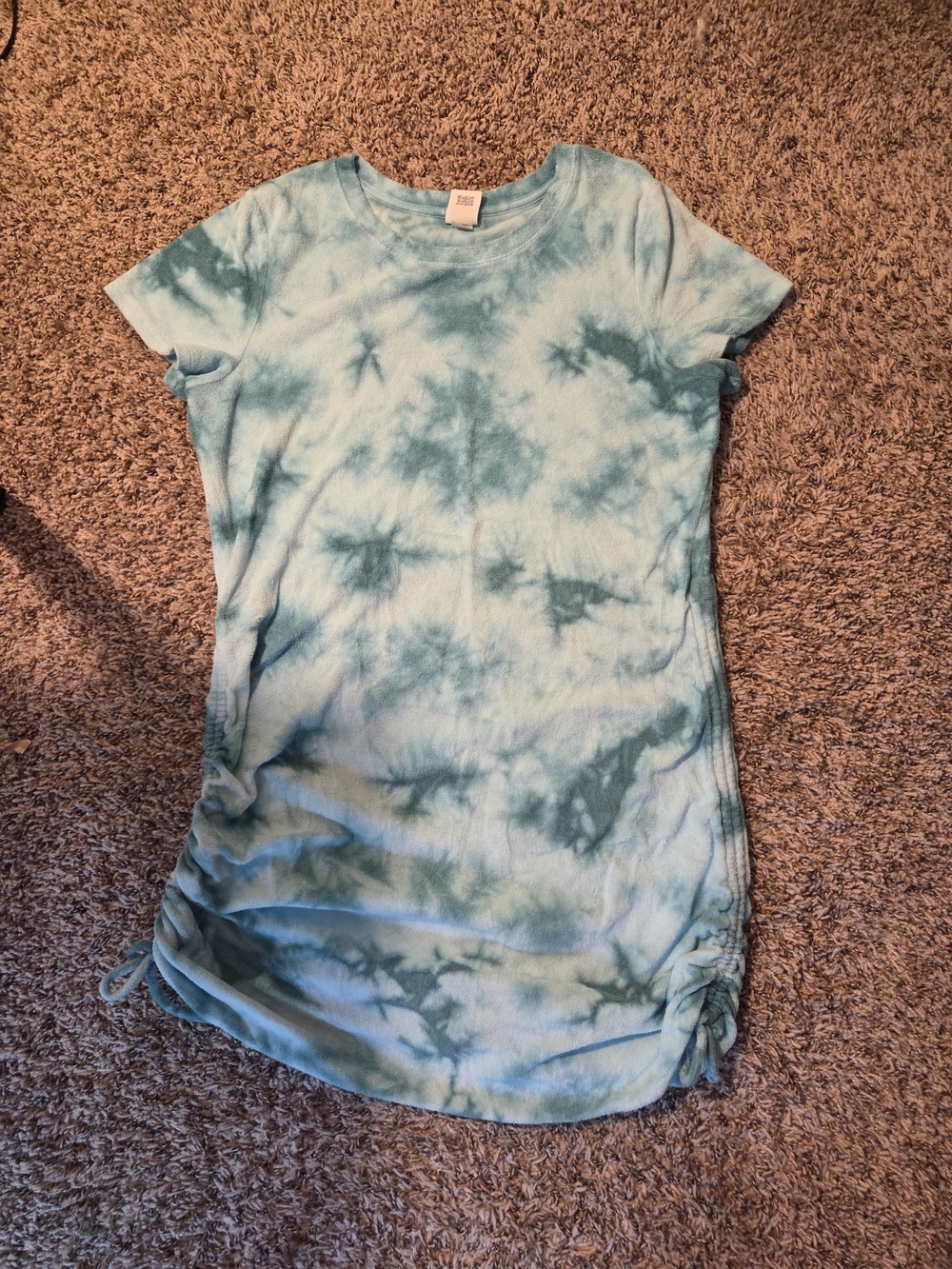 PINK Victoria's Secret Blue Tie-Dye Short Sleeve Adjustable Ruched Side Dress